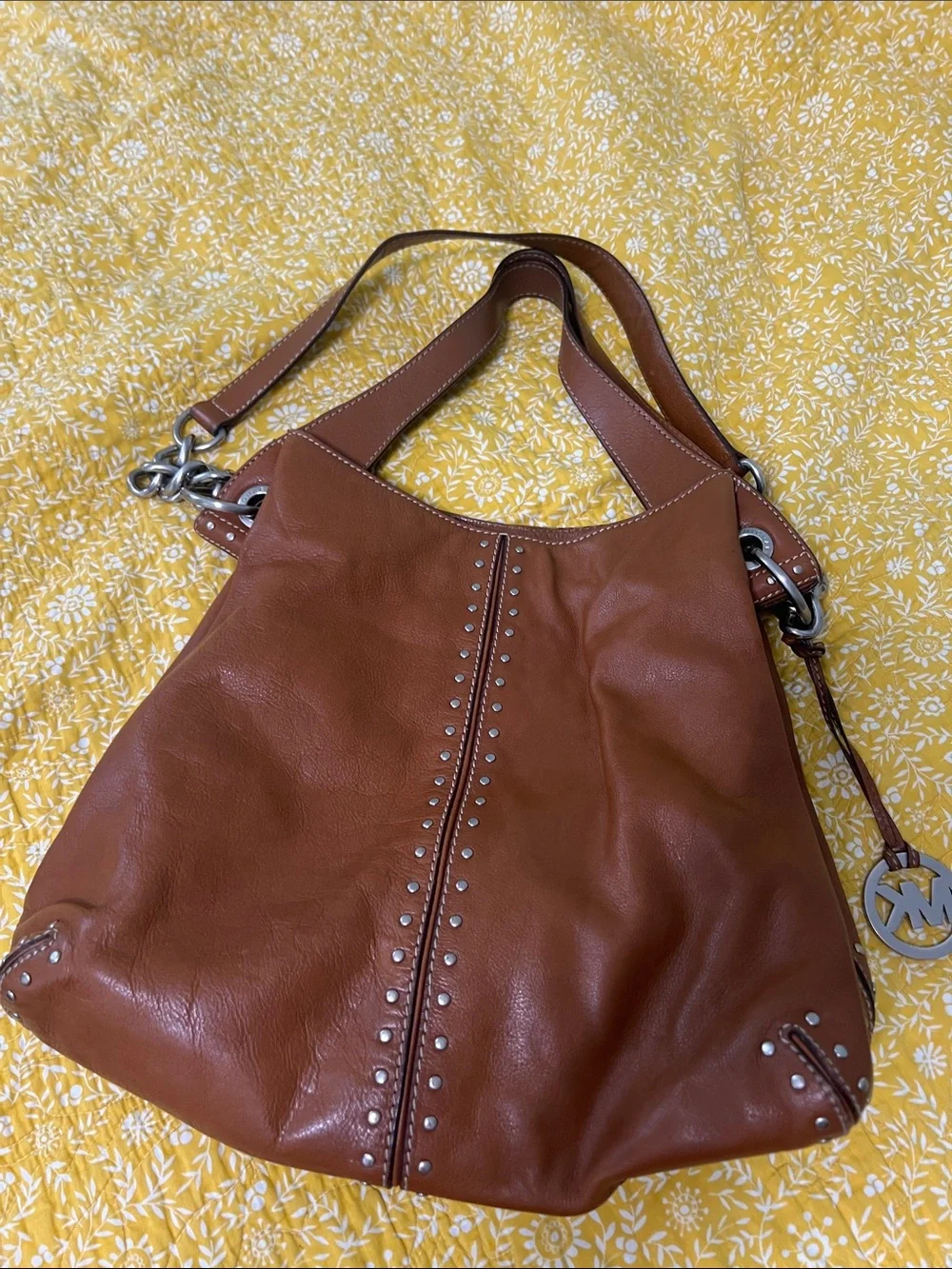 Michael Kors Cognac Leather Studded Shoulder Bag